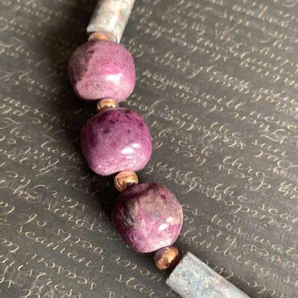 Vintage Estate Jewelry Chunky Marble Stone Bead Necklace Turquoise Blue Purple - Picture 9 of 16